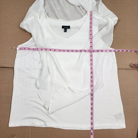 Alyx Overlay Top Cream Lace Trim Blouse Popover Flowy Size 2X - Picture 8 of 13